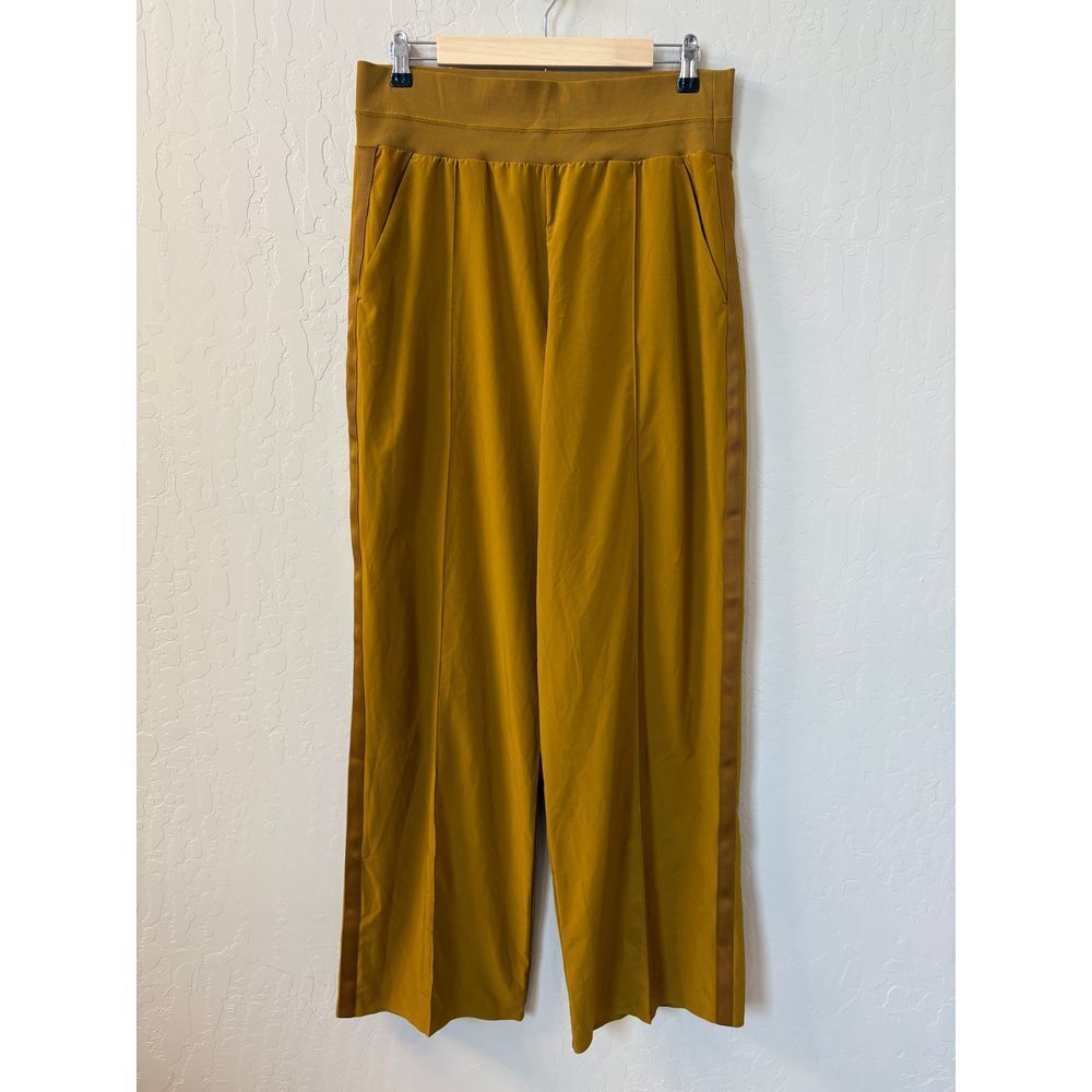 Athleta Wide Leg Pants 12T Mustard Gold High Rise Travel Work Featherweight